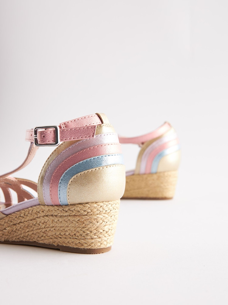 Pastel Rainbow Woven Wedge Ankle Strap Sandals - Image 5 of 5
