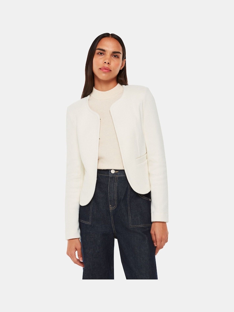 Whistles White 100% Cotton Collarless Jersey Jacket - Image 1 of 5