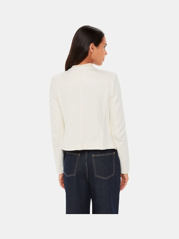 Whistles White 100% Cotton Collarless Jersey Jacket - Image 2 of 5