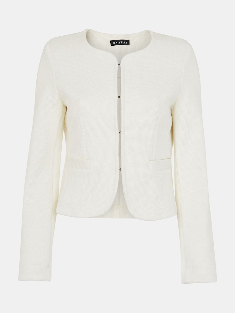 Whistles White 100% Cotton Collarless Jersey Jacket - Image 5 of 5