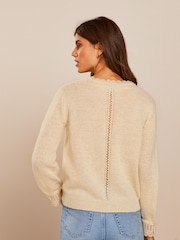 Ecru Cream Scallop Detail Lace Trim Cardigan - Image 2 of 6