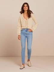 Ecru Cream Scallop Detail Lace Trim Cardigan - Image 3 of 6