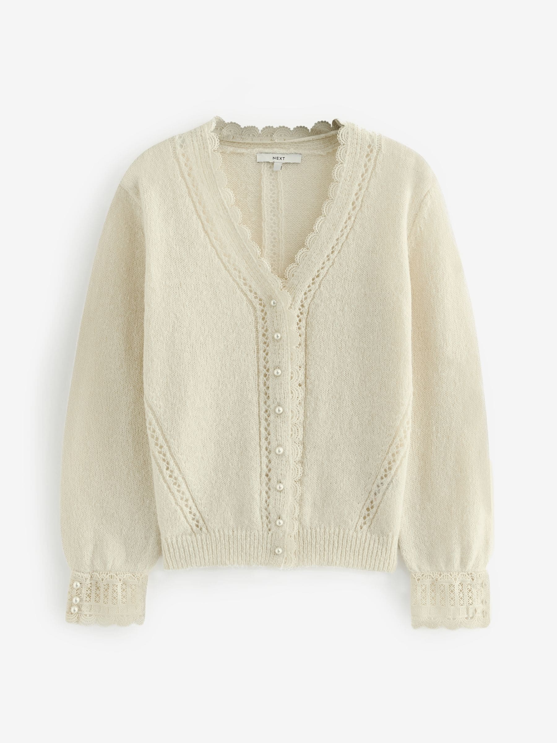 Buy Ecru Cream Scallop Detail Lace Trim Cardigan from Next Belgium