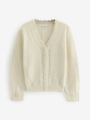 Ecru Cream Scallop Detail Lace Trim Cardigan - Image 5 of 6