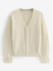 Ecru Cream Scallop Detail Lace Trim Cardigan - Image 6 of 6