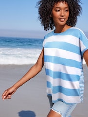 Chambray Blue Stripe Short Sleeve Crew Neck Slub T-Shirt - Image 1 of 5