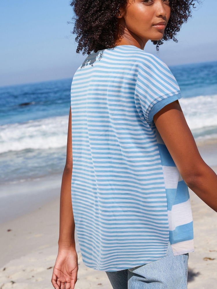 Chambray Blue Stripe Short Sleeve Crew Neck Slub T-Shirt - Image 2 of 5