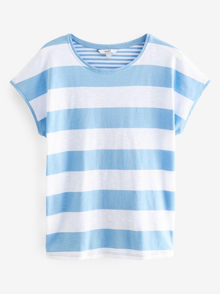 Bleu Rayé chambray - T-shirt Col rond Lin Look Sub Jersey Manchesternes 100% coton - Image 4 of 5