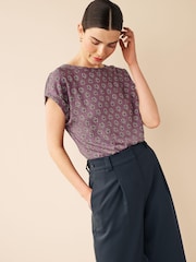 Purple Woodblock Print Short Sleeve T-Shirt - Image 1 of 7