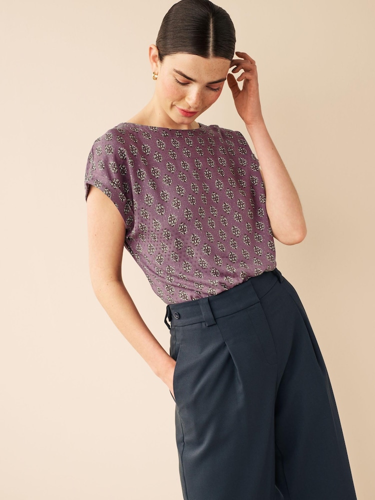 Purple Woodblock Print Short Sleeve T-Shirt - Image 1 of 7