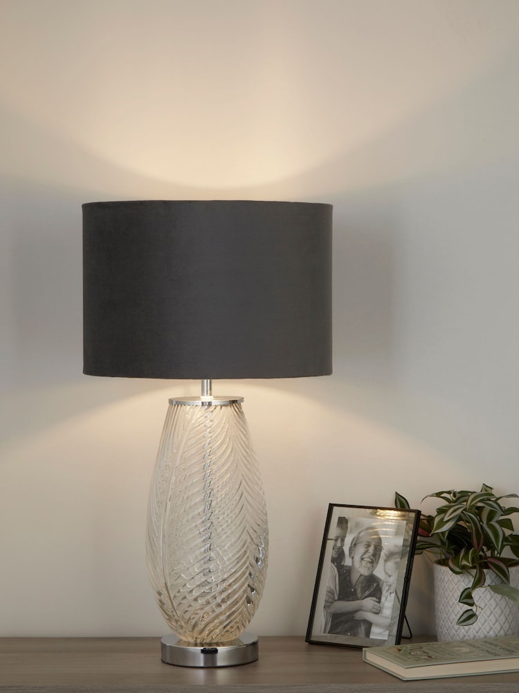 Searchlight Chrome Leaf Clear Texture Glass Table Lamp Base - Image 4 of 4 Searchlight Chrome Leaf Clear Texture Glass Table Lamp Base - Image 4 of 4