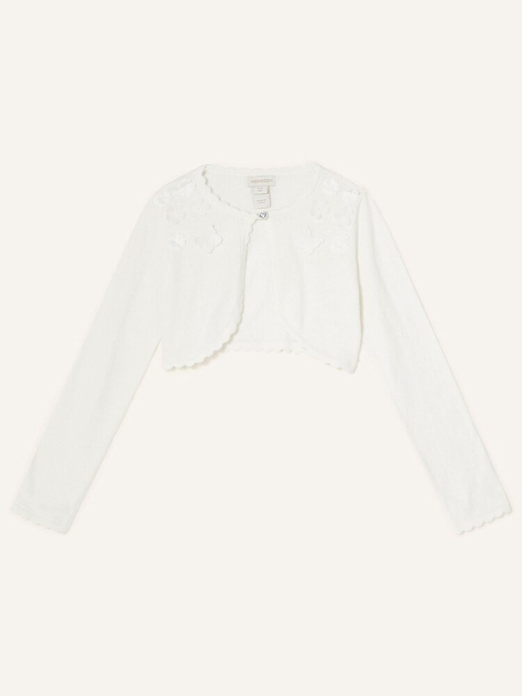 Monsoon Cream 3D Floral 100% Cotton Cardigan - Image 1 of 2
