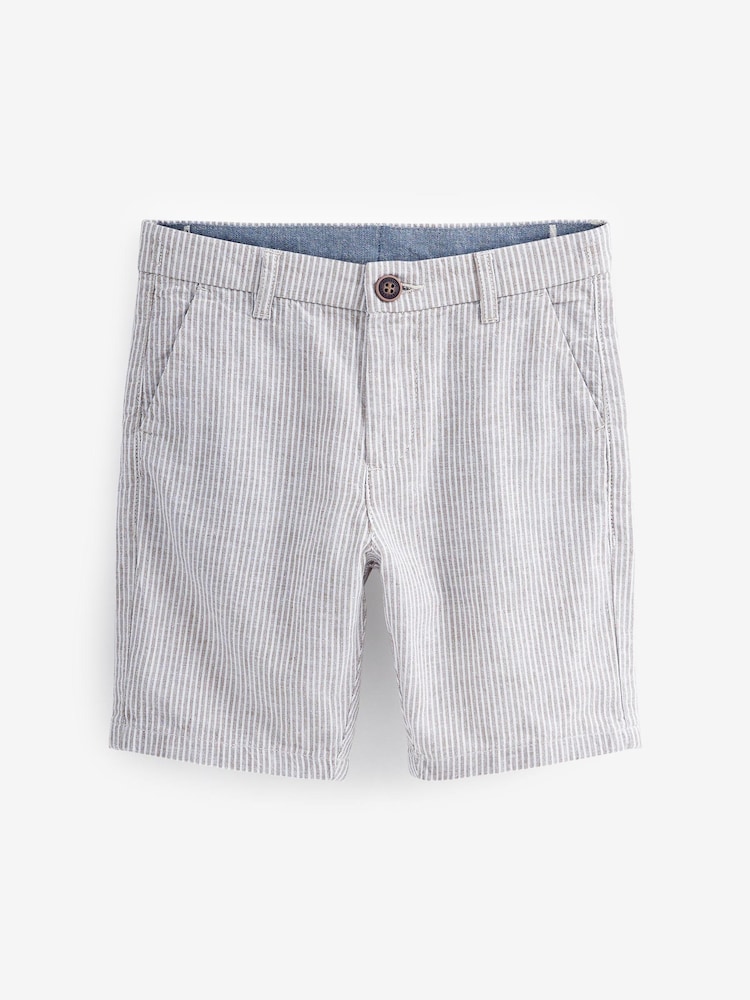 Neutral Stripe Chino Shorts With Linen (3-16yrs) - Image 1 of 2 Neutral Stripe Chino Shorts With Linen (3-16yrs) - Image 1 of 2