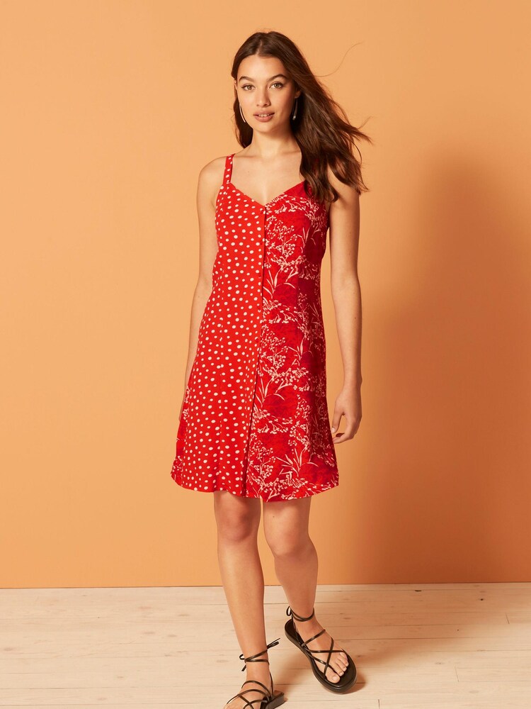 Red Floral and Spot Print Button Through Mini Slip Dress - Image 2 of 5