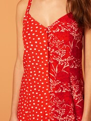 Red Floral and Spot Print Button Through Mini Slip Dress - Image 4 of 5