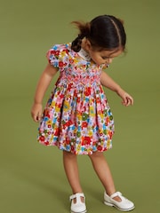 Multi Bright Retro Printed Lace Collar Shirred Cotton Dress (3mths-8yrs) - Image 2 of 6