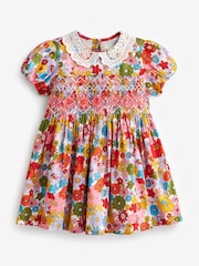 Multi Bright Retro Printed Lace Collar Shirred Cotton Dress (3mths-8yrs) - Image 5 of 6