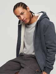 Superdry Vintage Navy Marl Essential Borg Lined Zip-Up Hoodie - Image 1 of 7