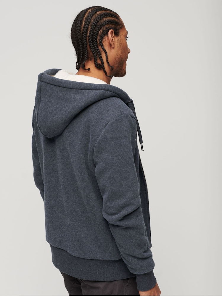 Superdry Vintage Navy Marl Essential Borg Lined Zip-Up Hoodie - Image 2 of 7