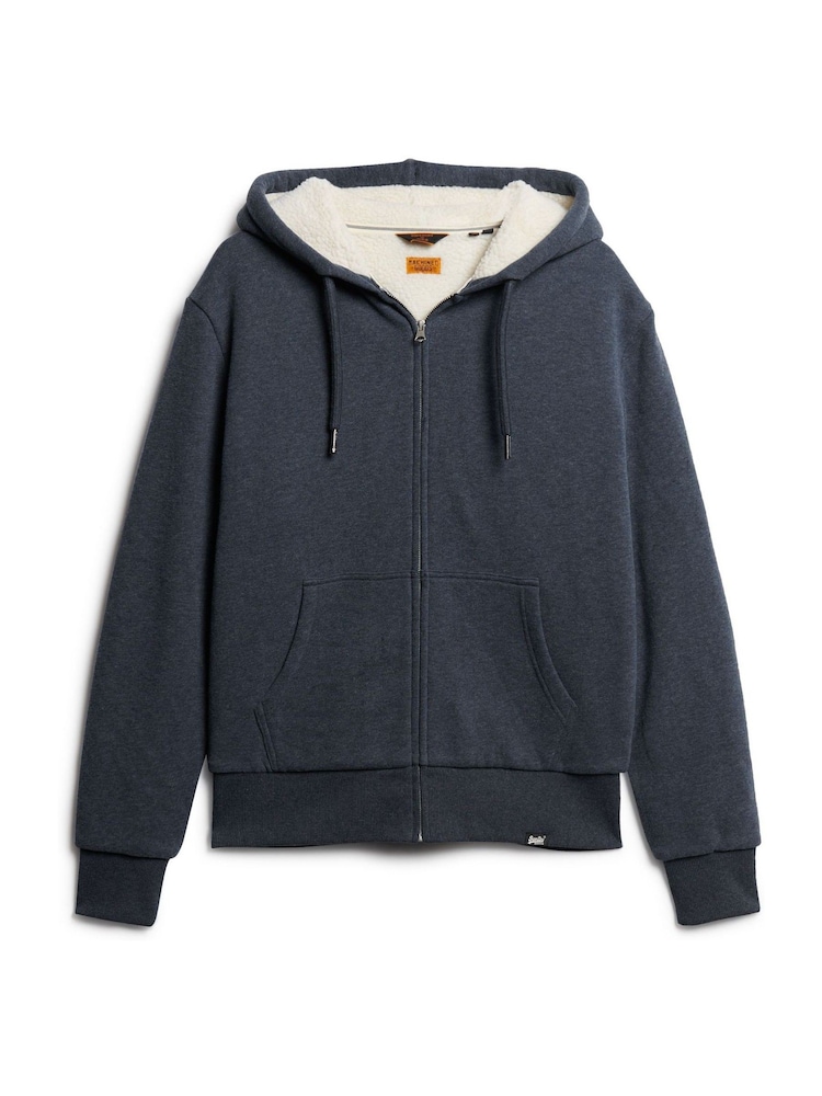 Superdry Vintage Navy Marl Essential Borg Lined Zip-Up Hoodie - Image 4 of 7