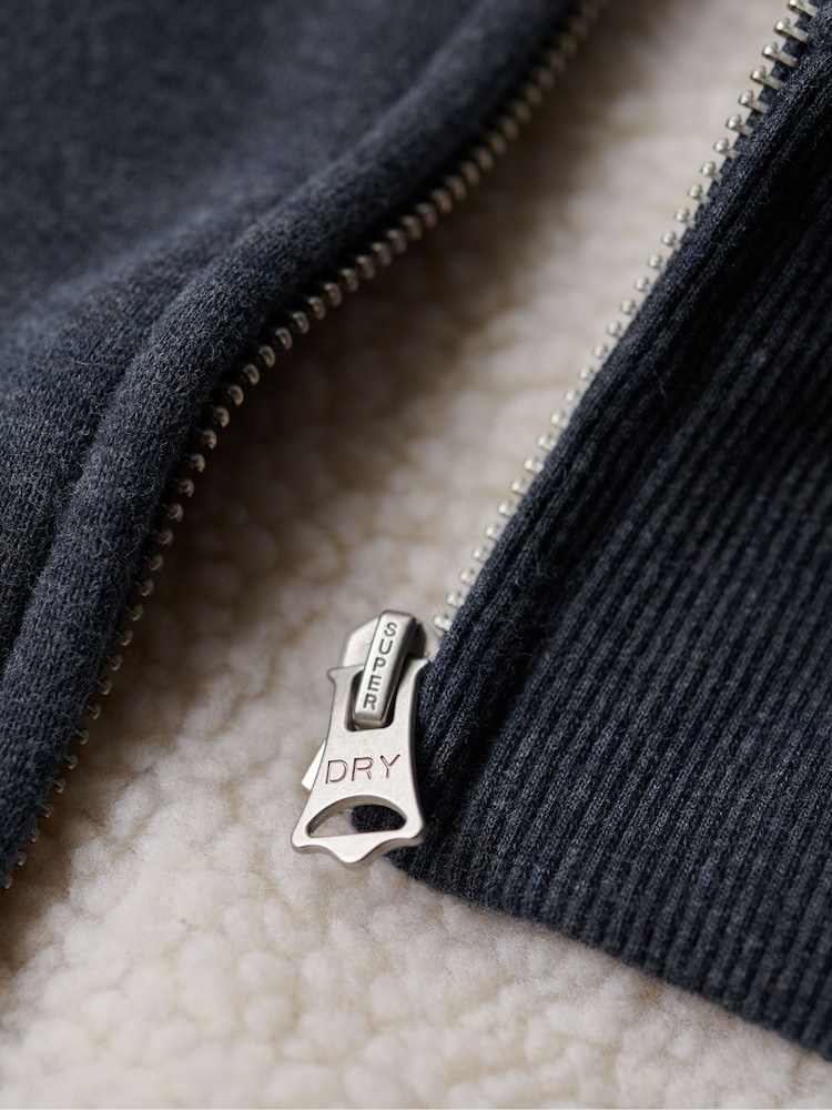 Superdry Vintage Navy Marl Essential Borg Lined Zip-Up Hoodie - Image 5 of 7