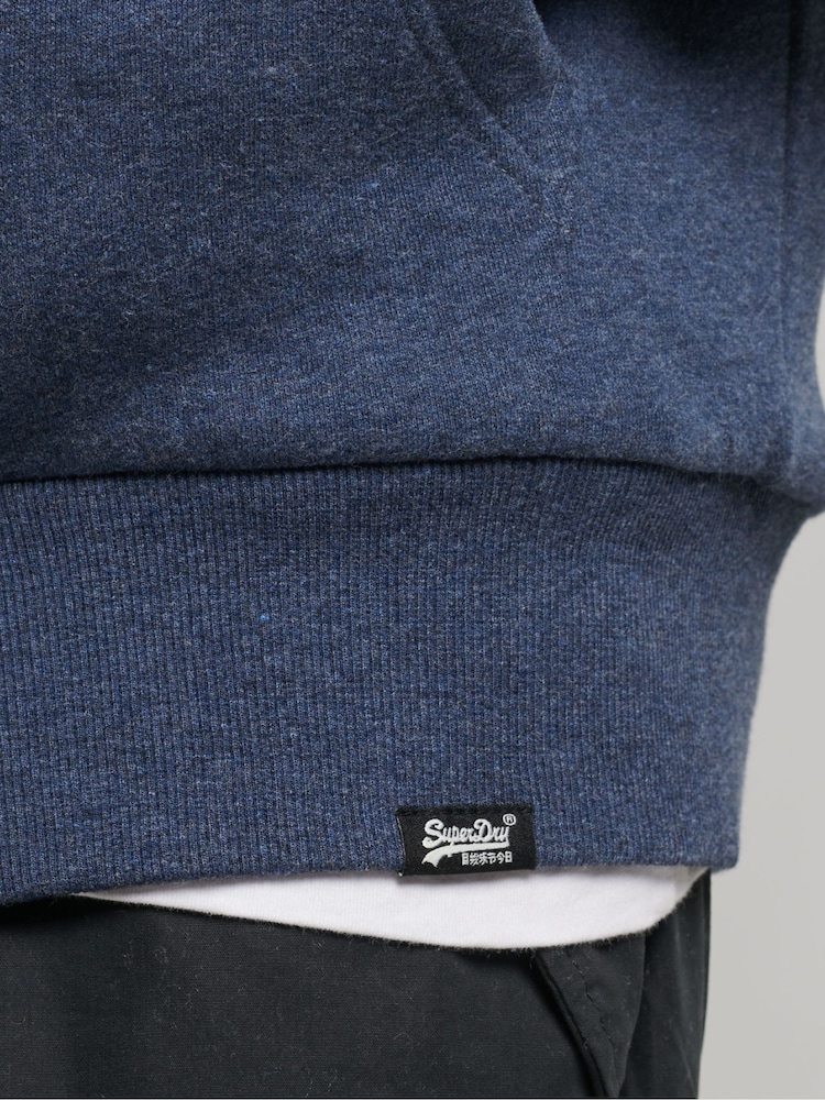 Superdry Vintage Navy Marl Essential Borg Lined Zip-Up Hoodie - Image 7 of 7