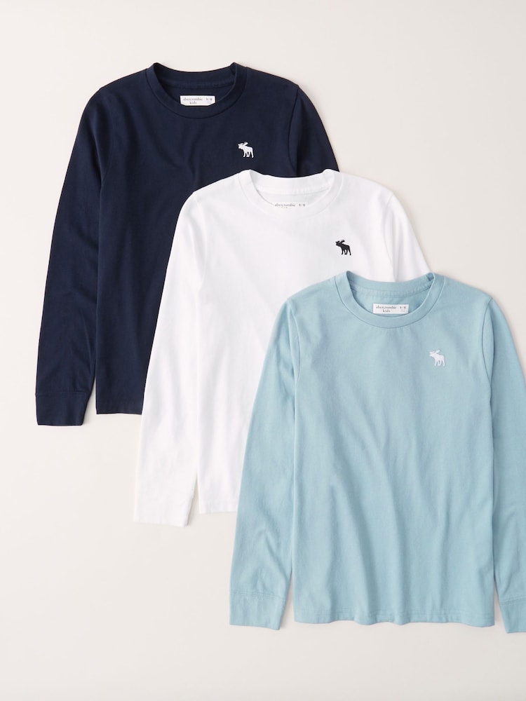 Abercrombie & Fitch Blue Long Sleeve T-Shirts Three Pack - Image 1 of 1
