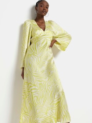 River Island Green Light Long Sleeve Geometric Dress - Image 1 of 4