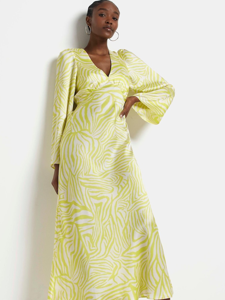 River Island Green Light Long Sleeve Geometric Dress - Image 1 of 4 River Island Green Light Long Sleeve Geometric Dress - Image 1 of 4
