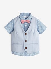 Blue Floral 3pc Waistcoat, Shirt & Bow Tie Set (3mths-9yrs) - Image 1 of 2