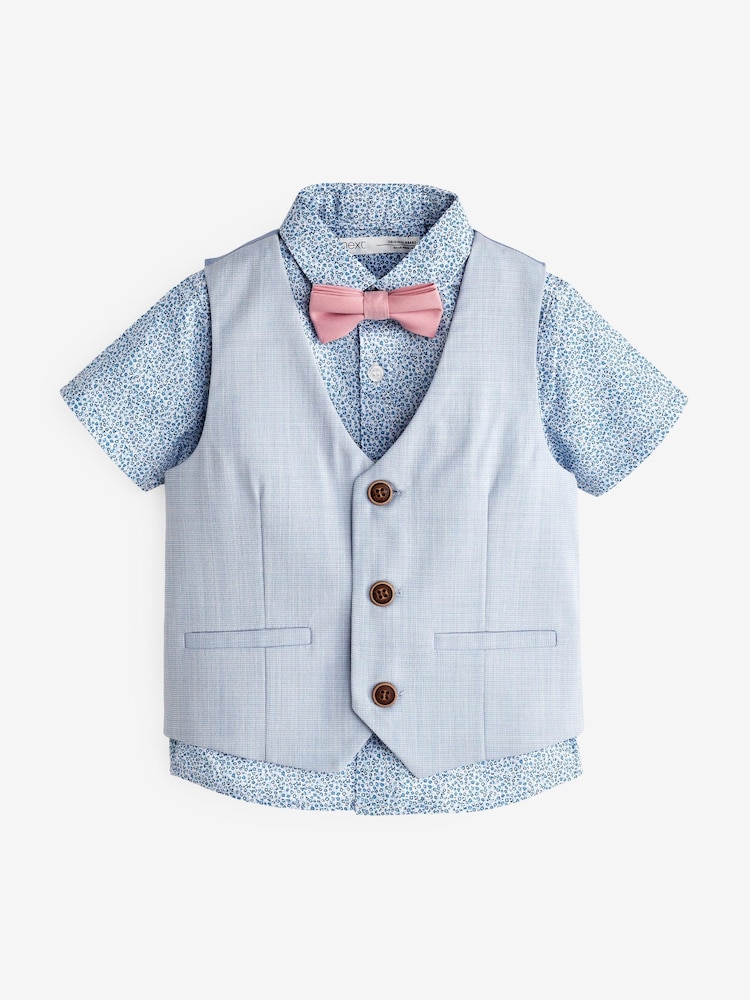 Blue Floral 3pc Waistcoat, Shirt & Bow Tie Set (3mths-9yrs) - Image 1 of 2
