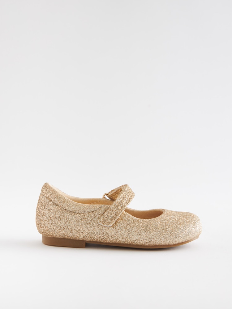 Gold Glitter Wide Fit (G) Mary Jane Shoes - Image 1 of 4