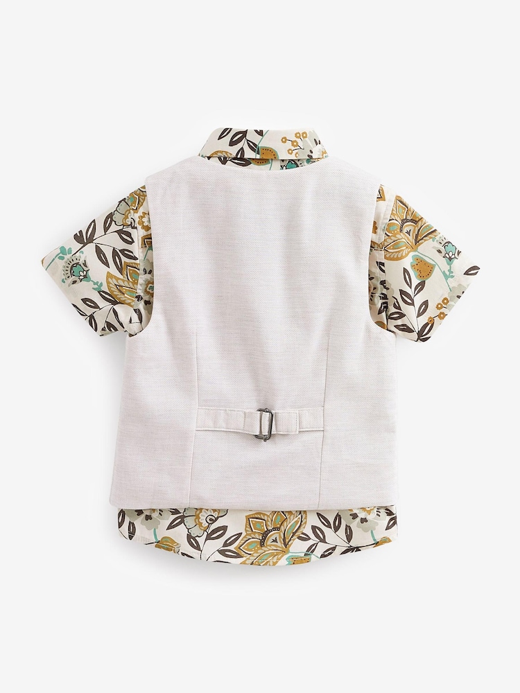Ecru Tropical Print 2pc Waistcoat & Shirt Set (3mths-9yrs) - Image 3 of 3 Ecru Tropical Print 2pc Waistcoat & Shirt Set (3mths-9yrs) - Image 3 of 3