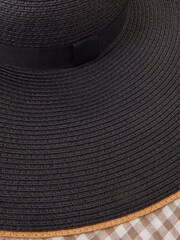 Accessorize Contrast Trim Floppy Oversized Black Hat - Image 3 of 3