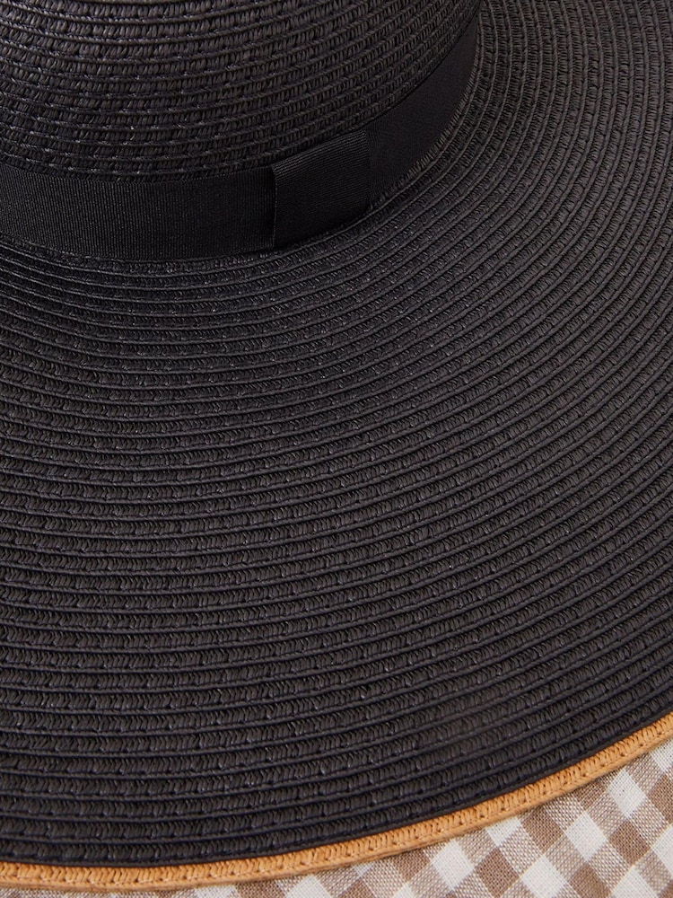Accessorize Contrast Trim Floppy Oversized Black Hat - Image 3 of 3