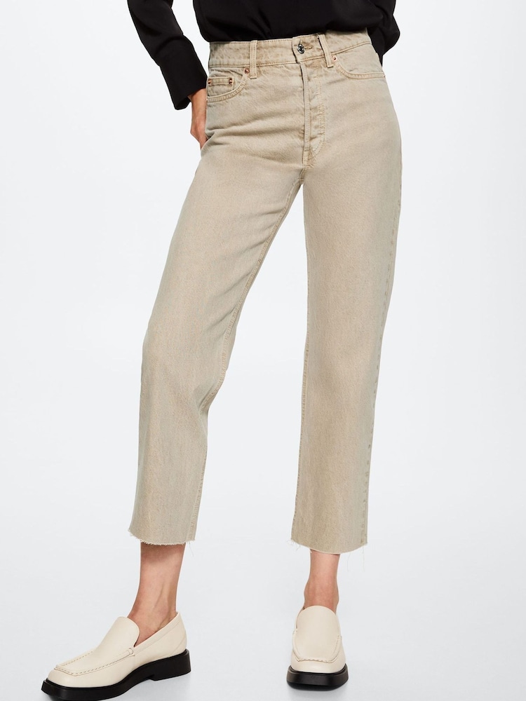 Mango Brown High Waist Cropped Straight Jeans - Image 1 of 9