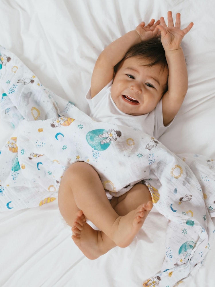 aden + anais Natural Essentials 100% Cotton Muslin Blanket Space Explorers - Image 1 of 6