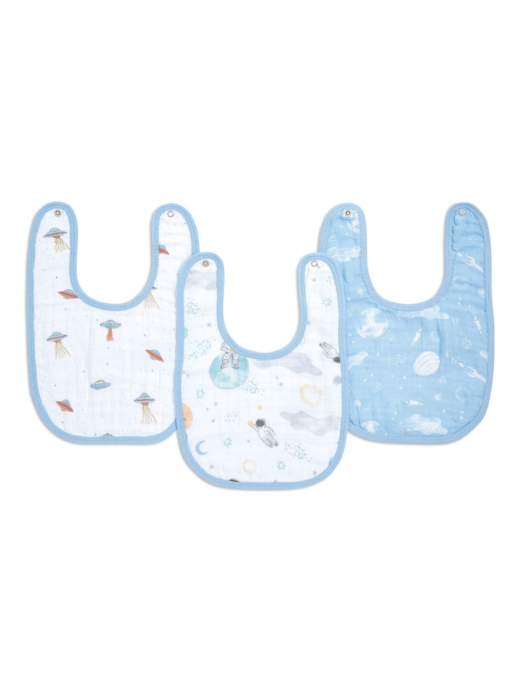 aden + anais Natural Essentials Space Explorers 100% Cotton Muslin Baby Snap Bibs 3 Pack - Image 1 of 3