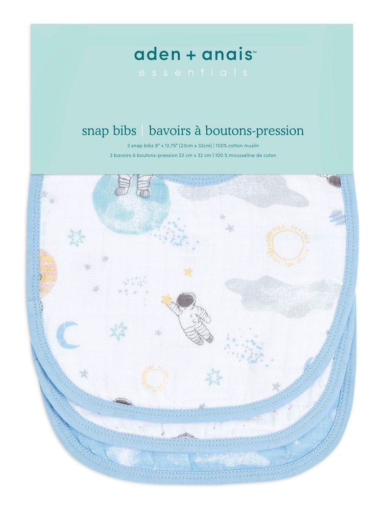 aden + anais Natural Essentials Space Explorers 100% Cotton Muslin Baby Snap Bibs 3 Pack - Image 2 of 3