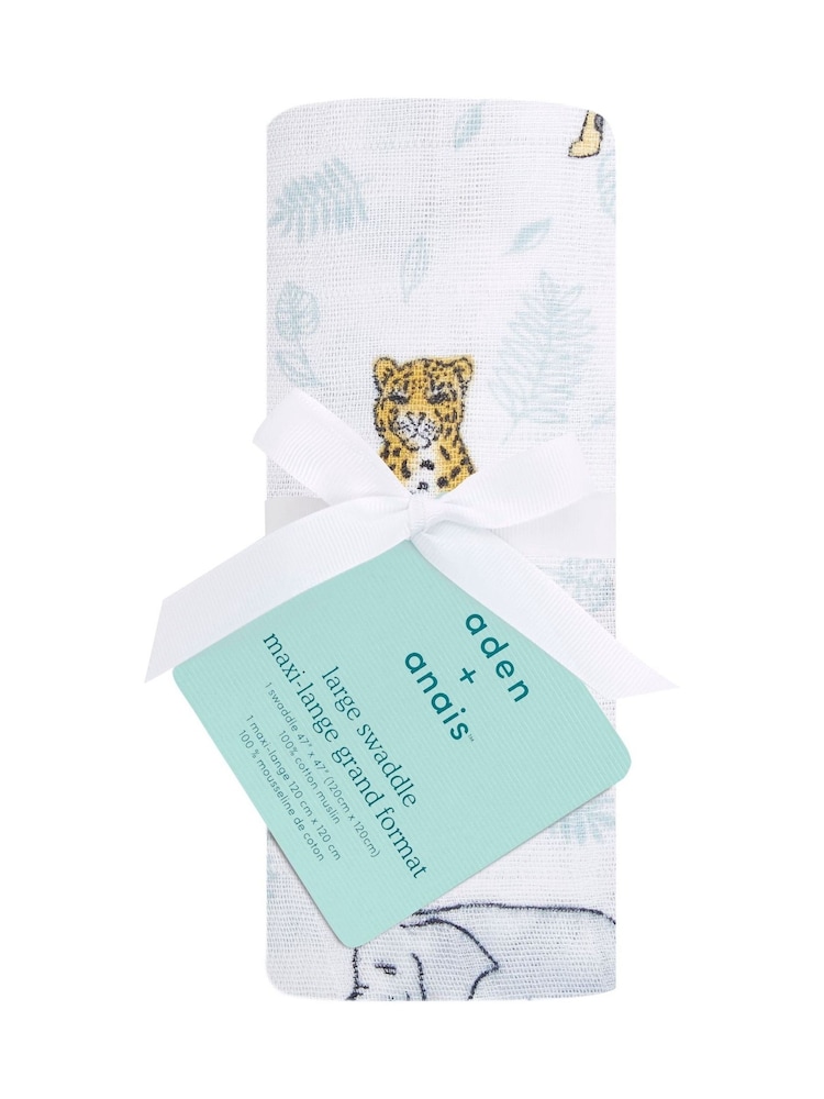aden + anais White Large 100% Cotton Muslin Jungle Tropical Blanket - Image 3 of 5