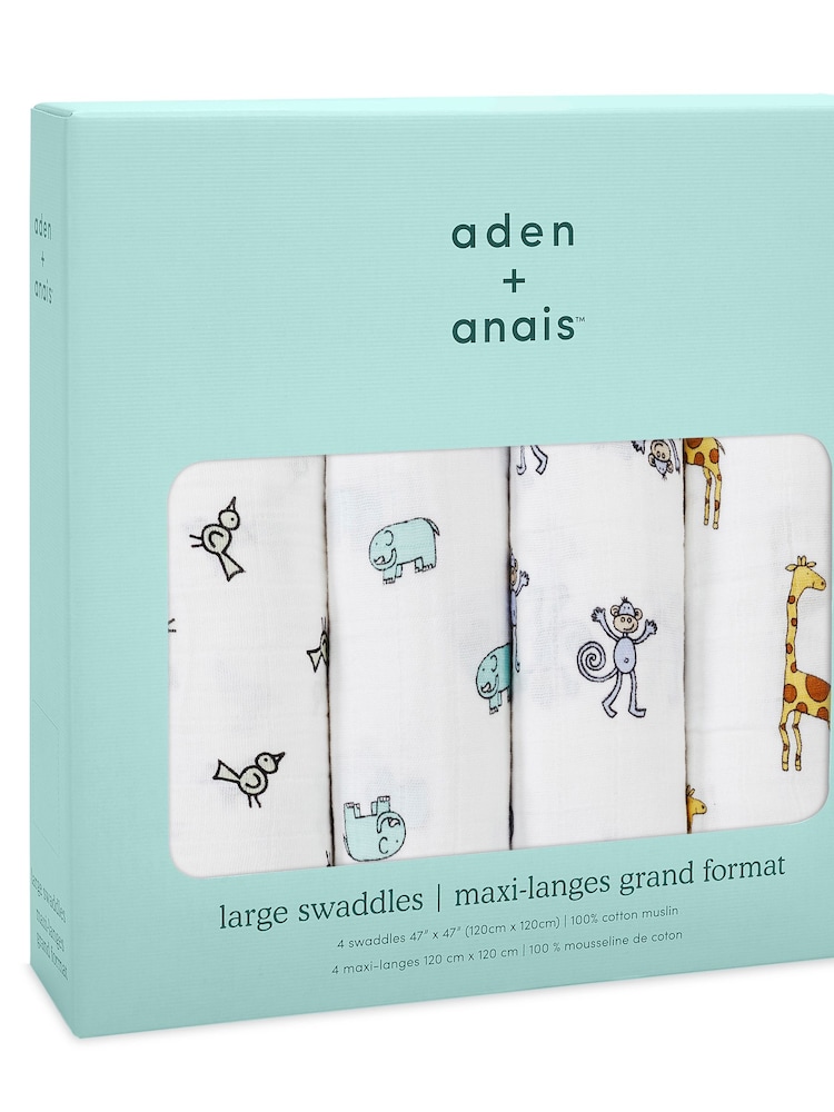 aden + anais Jungle Jam Large 100% Cotton Muslin Blankets 4 Pack - Image 1 of 6