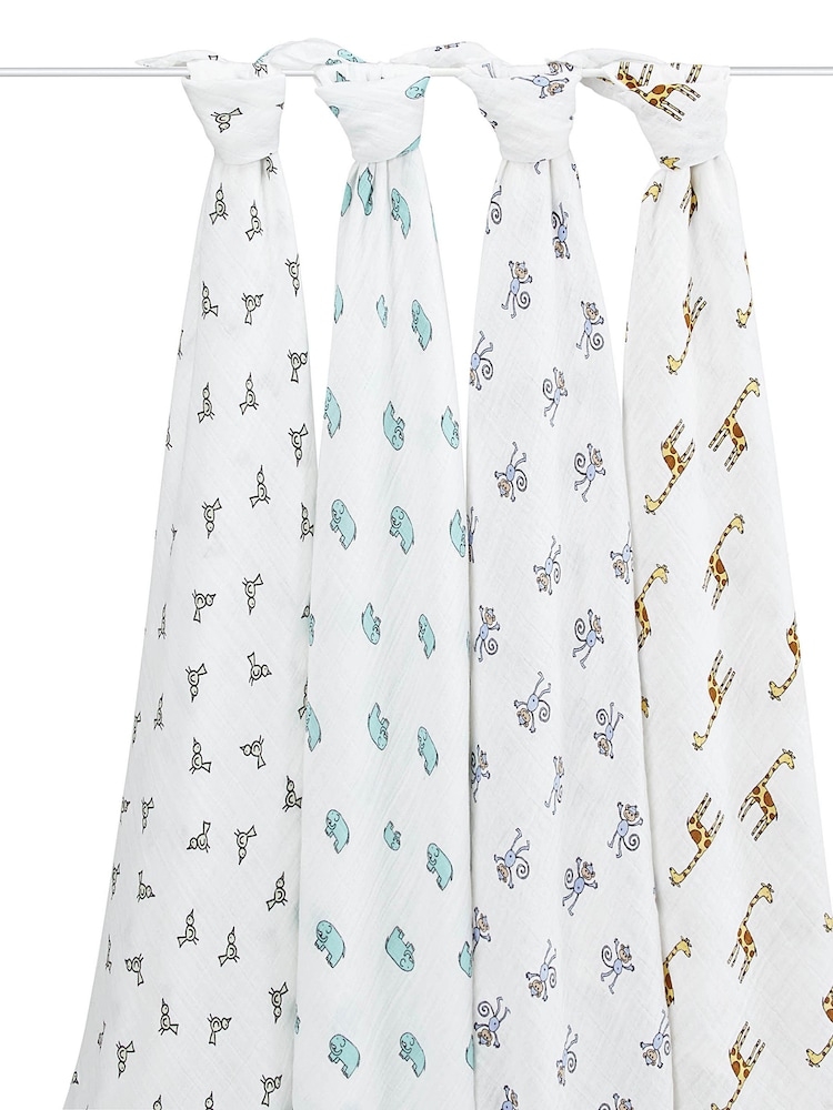aden + anais Jungle Jam Large 100% Cotton Muslin Blankets 4 Pack - Image 5 of 6