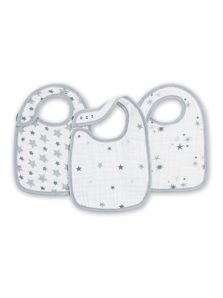 aden + anais White Snap 100% Cotton Muslin Twinkle Bibs 3 Pack - Image 1 of 4