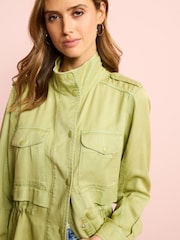 Soft Khaki Green Relaxed Utility Jacket with Patch Pockets - Image 4 of 6