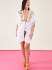 Accessorize Natural Lemon and Orange Embroidered Open Back Kaftan - Image 1 of 4