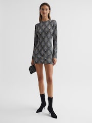 Reiss Blue Annie Metallic Jacquard Tunic Mini Dress - Image 1 of 7