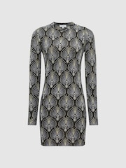 Reiss Blue Annie Metallic Jacquard Tunic Mini Dress - Image 2 of 7