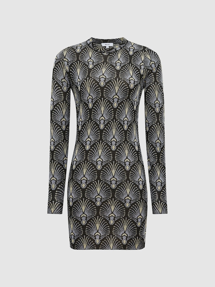 Reiss Blue Annie Metallic Jacquard Tunic Mini Dress - Image 2 of 7