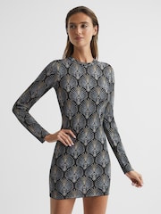 Reiss Blue Annie Metallic Jacquard Tunic Mini Dress - Image 3 of 7