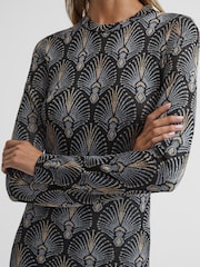 Reiss Blue Annie Metallic Jacquard Tunic Mini Dress - Image 4 of 7
